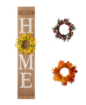 Glitzhome 42" Wooden Home Porch Sign With Changeable Wreaths In Multi