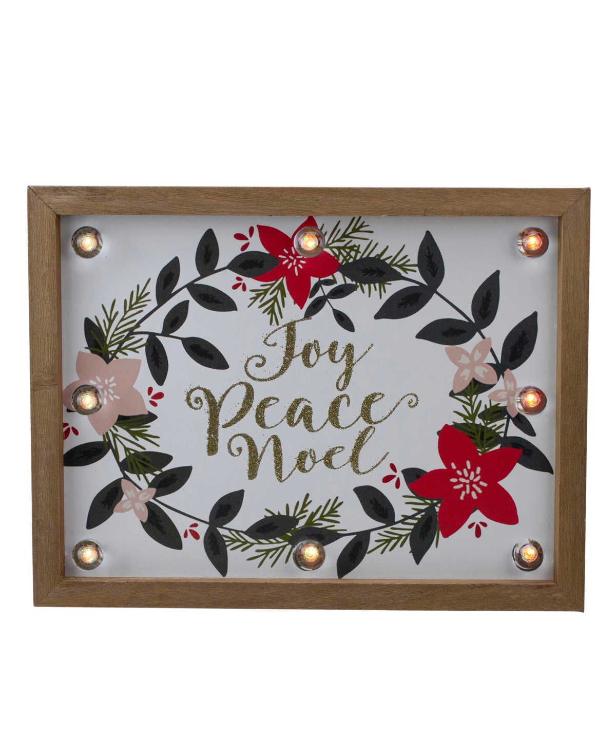 Northlight Framed Floral "Joy Peace Noel" Wooden Christmas Wall Plaque