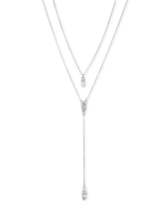 Givenchy - Silver-Tone Crystal Layered Lariat Necklace, 16" + 3" extender