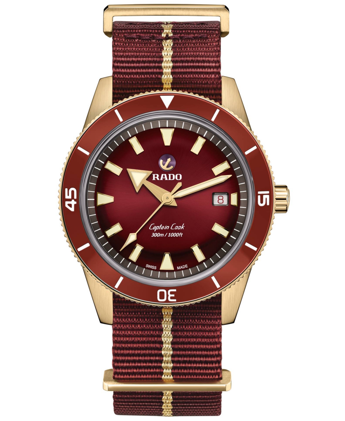 Men's Swiss Automatic Captain Cook Red Nato Strap Watch 42mm