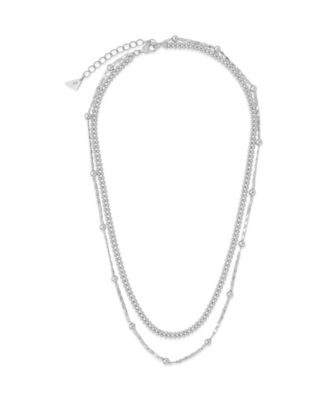 Women's Layered Beaded Silver Plated Chain Necklace