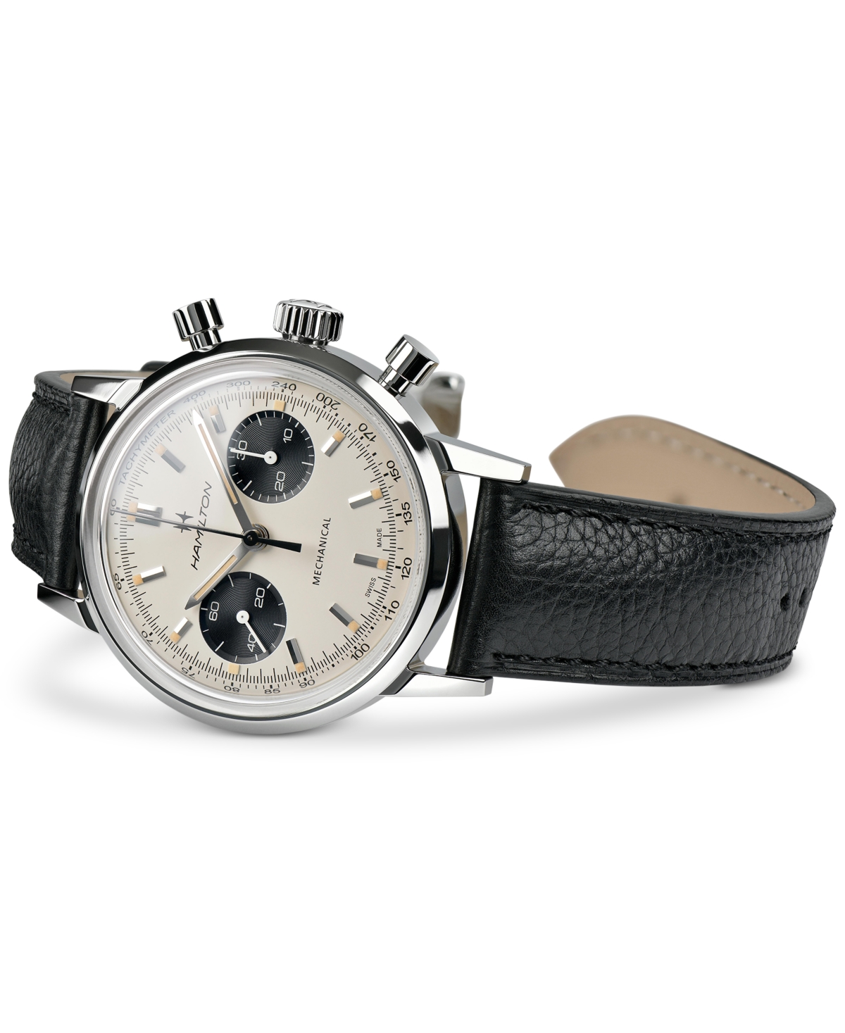Shop Hamilton Men's Swiss Intra-matic Chronograph H Black Leather Strap Watch 40mm