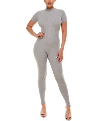 bebe - Juniors' Corset Rib-Knit Jumpsuit