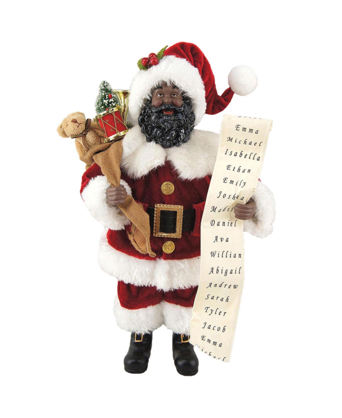 12" African American Santa with His List - Red