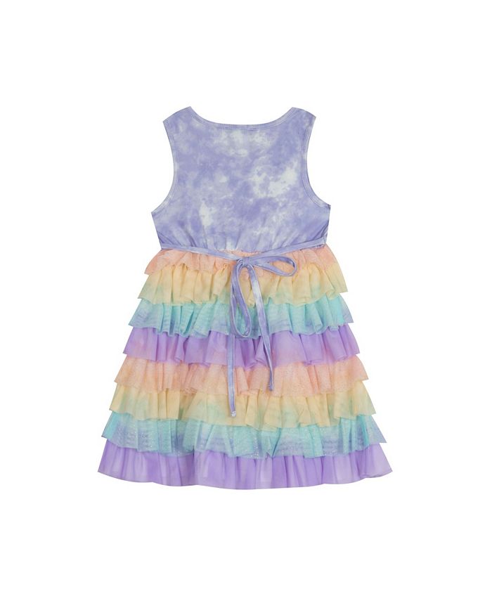 Rare Editions Little Girls Rainbow Tie Dye Mesh Tiered Dress with ...