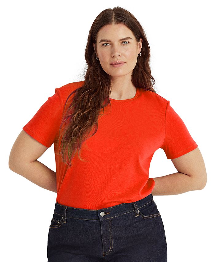 Lauren Ralph Lauren Plus-Size Cotton-Blend T-Shirt - Macy's