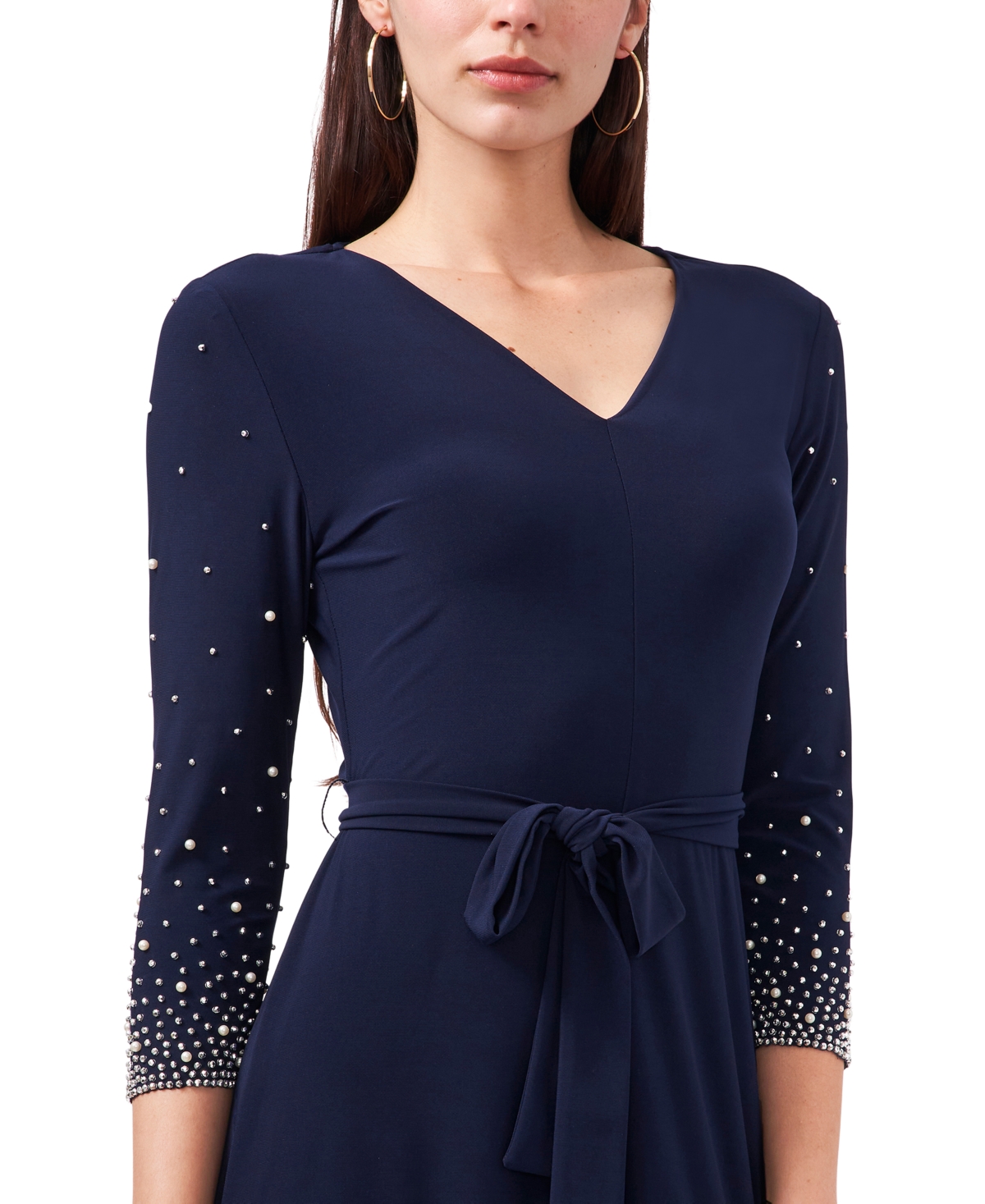 Msk V-Neck Beaded Midi Dress