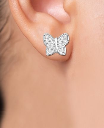 Macy's - Diamond Butterfly Single Stud Earring (1/20 ct. t.w.) in 14k White Gold