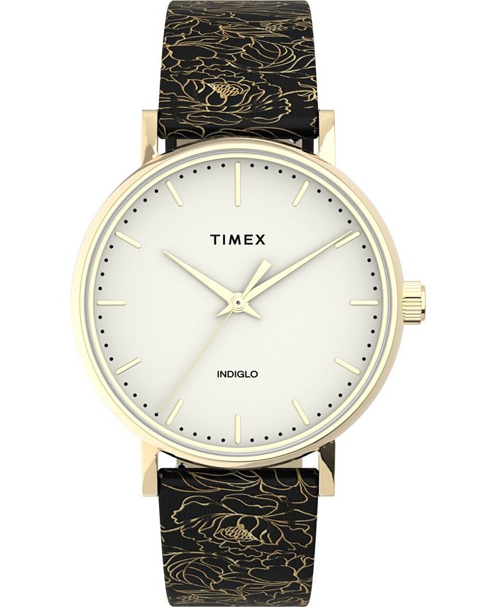 Timex Women's Fairfield Black Leather Strap Watch 37mm Macy's