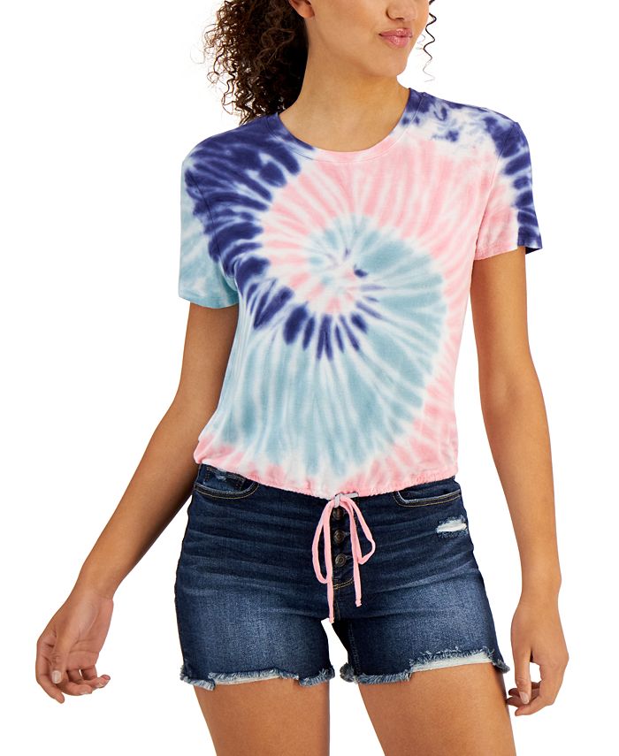 Self Esteem Juniors' Tie-Dyed Drawstring-Hem T-Shirt - Macy's