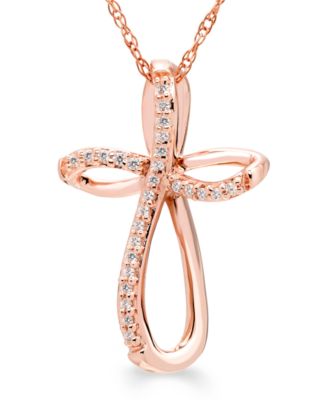 Diamond Open Cross Pendant Necklace (1/20 ct. t.w.) in 14K Yellow, White or Rose Gold 