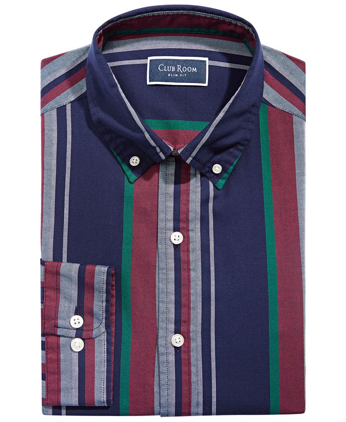 Club Room Men's Slim Fit 4 Way Stretch Stripe Dress Shirt Blue Size Medium