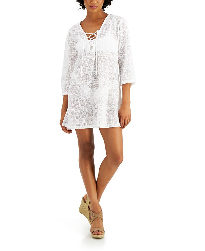 J Valdi Lace-Up Tunic Cover-Up - Macy's