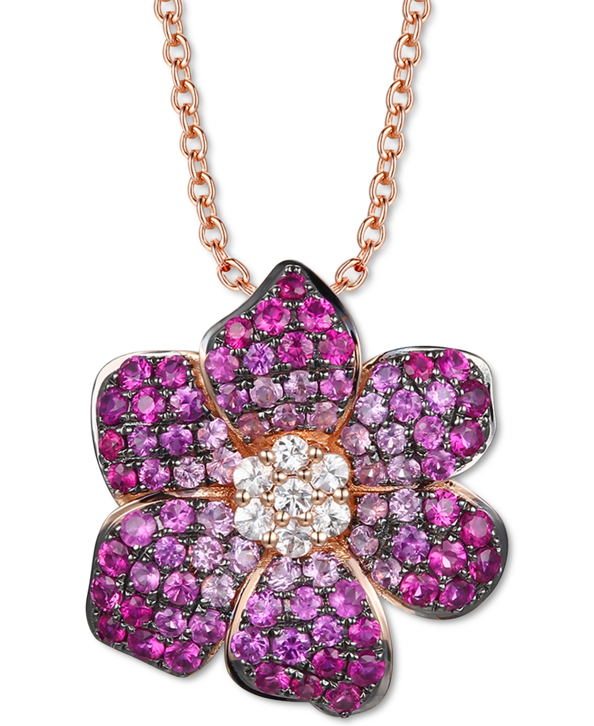 Le Vian Strawberry Ombre Ruby (1-1/2 Ct. T.w.) & White Sapphire (1/5 Ct. T.w.) Flower 18" Pendant Necklace I In Rose