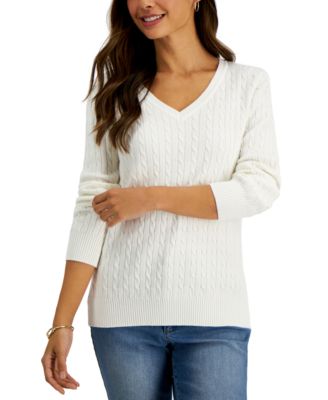 Cable-Knit V-Neck Cotton Sweater, Created for Macy's