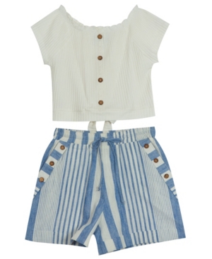 Big Girls Stipe Rib Knit Shorts Set