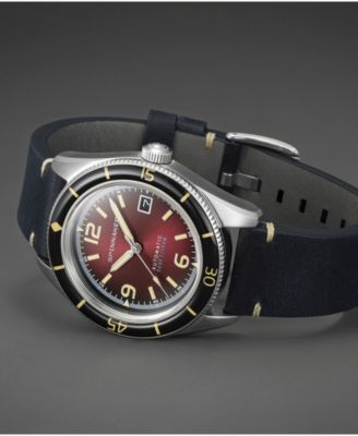 Men's Fleuss Automatic Blue Genuine Leather Strap Watch, 43mm