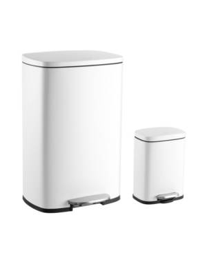 Jonathan Y Connor Rectangular Trash Can With Soft-close Lid And Free Mini Trash Can, Set Of 2 In White