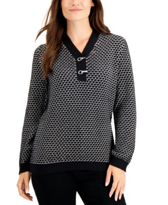 Karen Scott Cotton Textured Henley Sweater, Created For Macy's - Macy's