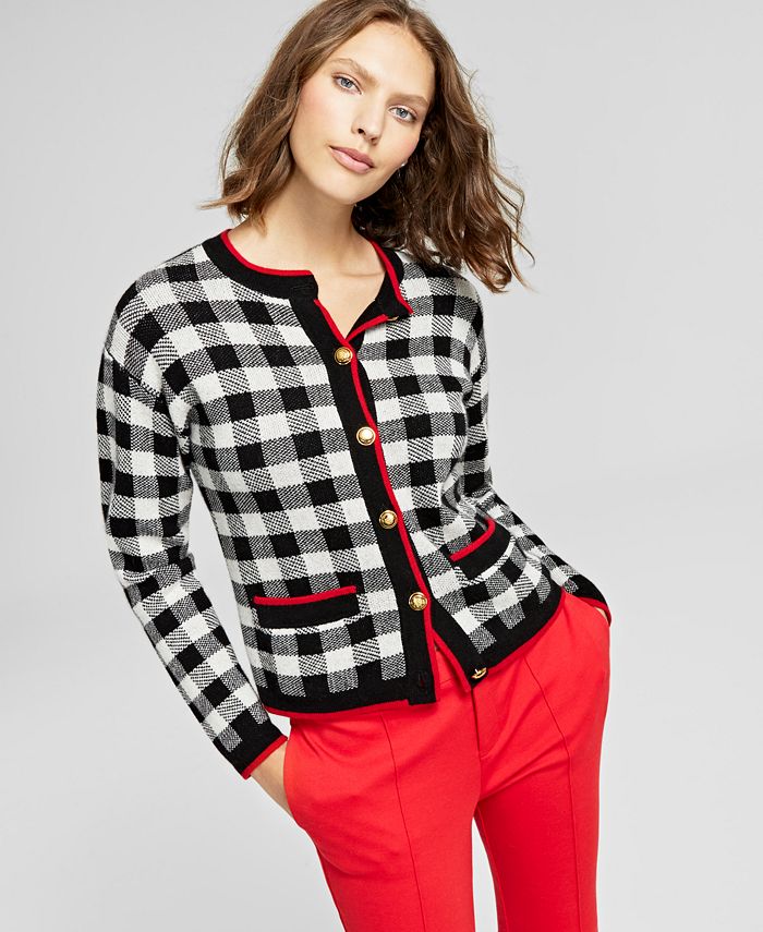 Charter Club Plaid Cashmere Button-Front Cardigan, Created for Macy's ...