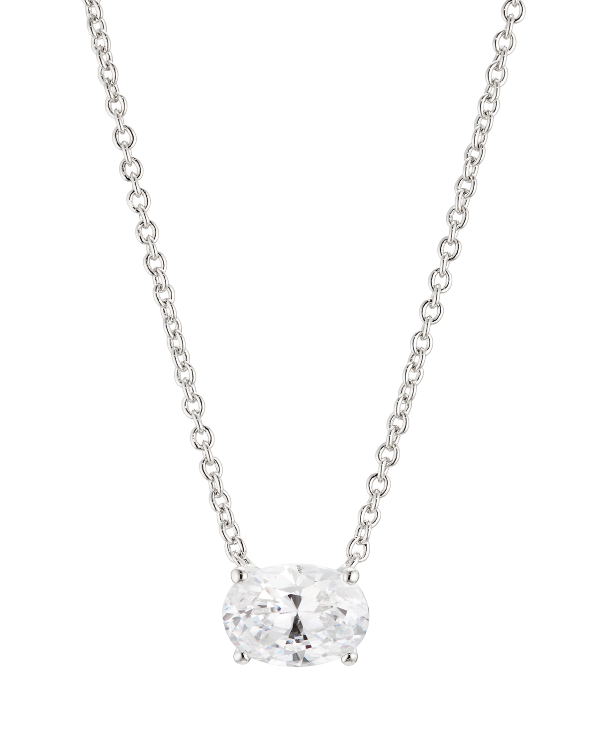 Oval Cubic Zirconia Necklace, 16" + 2" extender, Created for Macy's - Rhodium