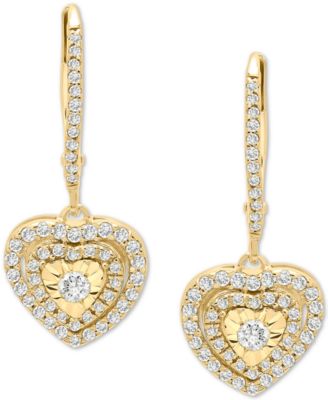Diamond Heart Drop Earrings (1/2 ct. t.w.) In Sterling Silver, Gold-Plated Sterling Silver or Rose Gold-Plated Sterling Silver
