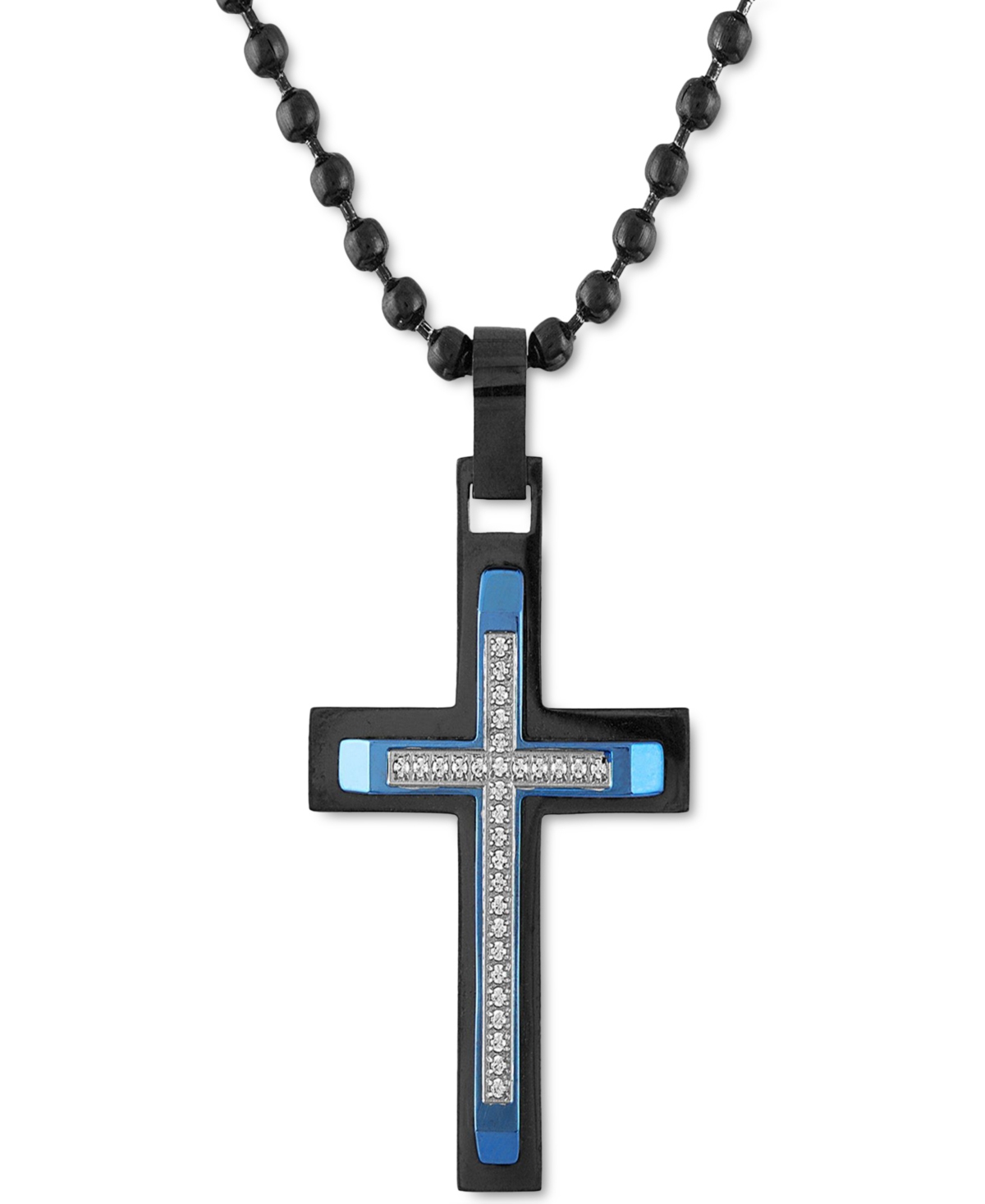 Macy's Men's Diamond Cross Multi-tone 22" Pendant Necklace (1/6 Ct. T.w.) In Stainless Steel & Blue & Black