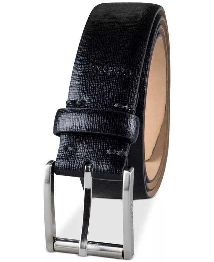 35MM Men’s Textured Leather Roller Bar Buckle Belt - thumbnail 2