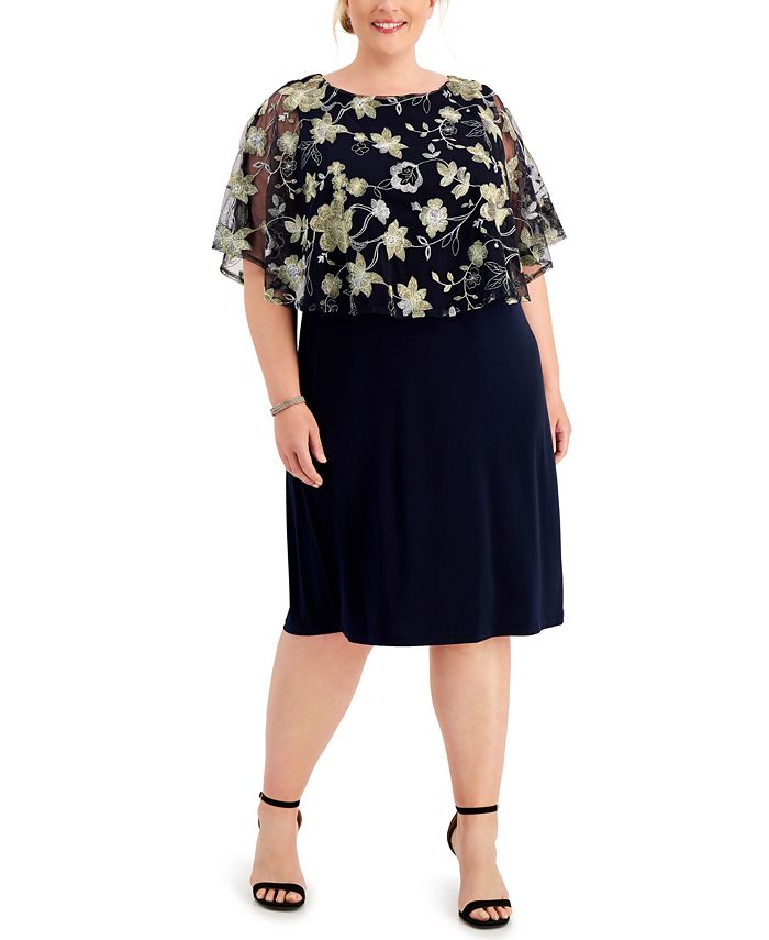 Connected Plus Size Embroidered-Cape Dress - Macy's