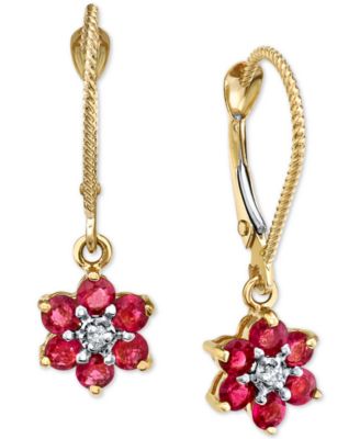 Ruby (1-1/5 ct. t.w.) & Diamond Accent Floral Drop Earrings in 14k Gold