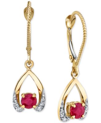 Ruby (5/8 ct. t.w.) & Diamond (1/10 ct. t.w.) Wishbone Drop Earrings in 14k Gold