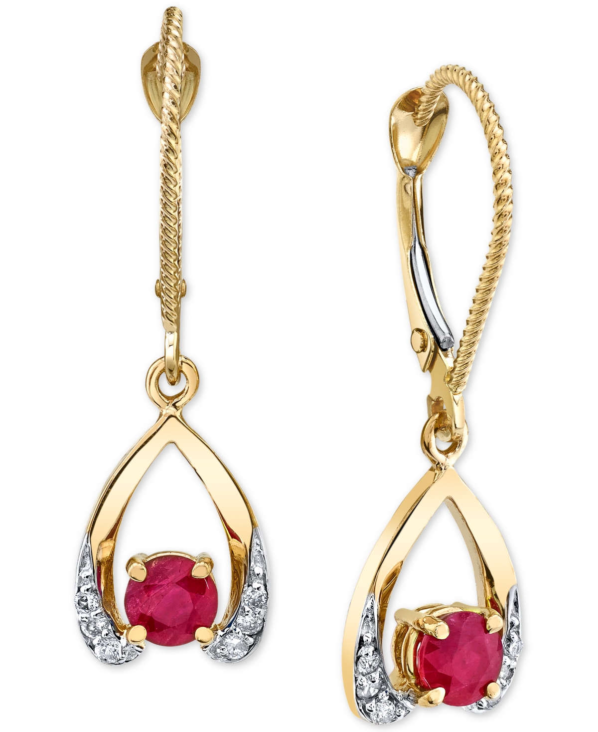 Ruby (5/8 ct. t.w.) & Diamond (1/10 ct. t.w.) Wishbone Drop Earrings in 14k- Gold