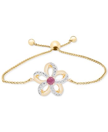 Macy's - Ruby (1/6 ct. t.w.) & Diamond (1/10 ct. t.w.) Flower Bolo Bracelet in 14k Gold