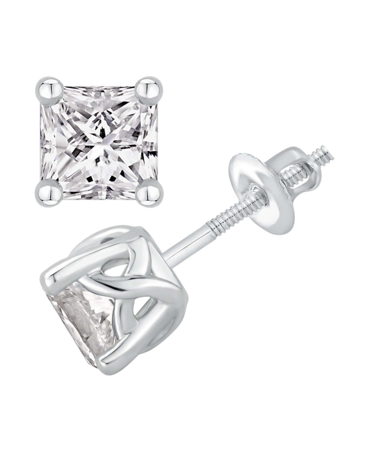 Gia Certified Diamond Princess Stud Earrings (1 1/2 ct. t.w.) in 14K White Gold - White Gold