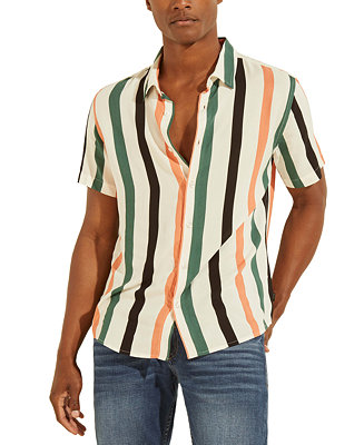 GUESS Men's Eco Art Slim-Fit Stripe Shirt & Reviews - Casual Button ...