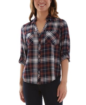 BCX - Juniors' Plaid Split-Back Shirt