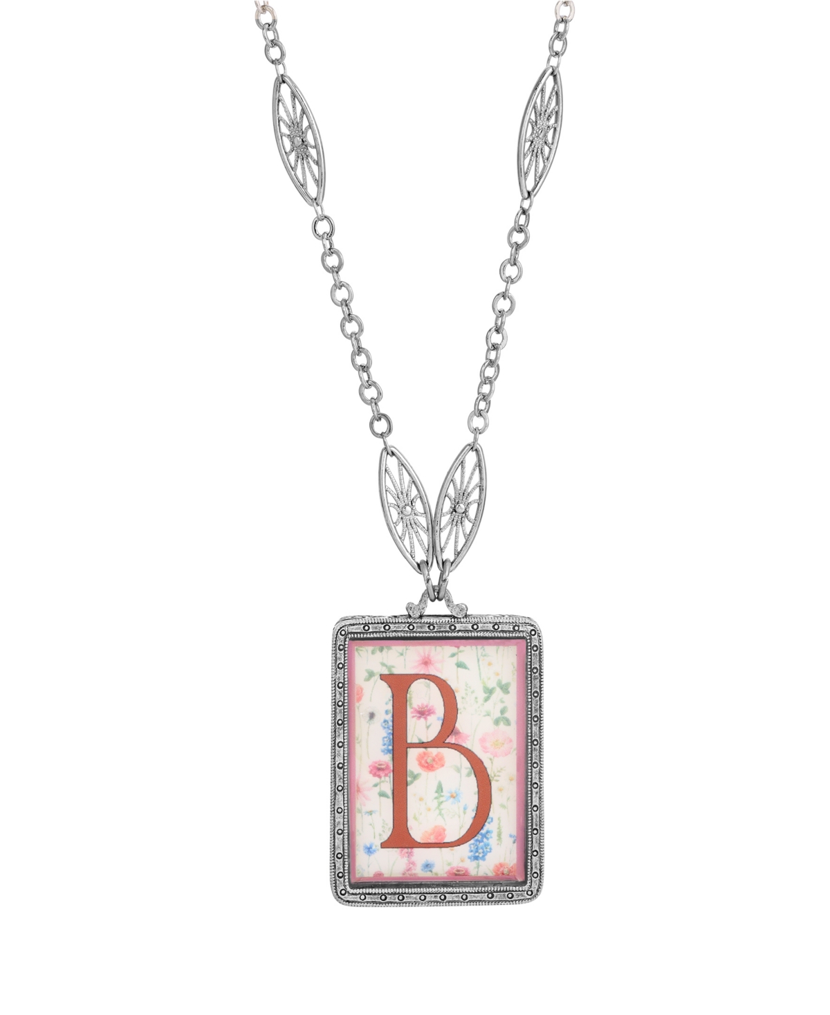 2028 Initial A-z Floral Rectangle Necklace In Multi-b
