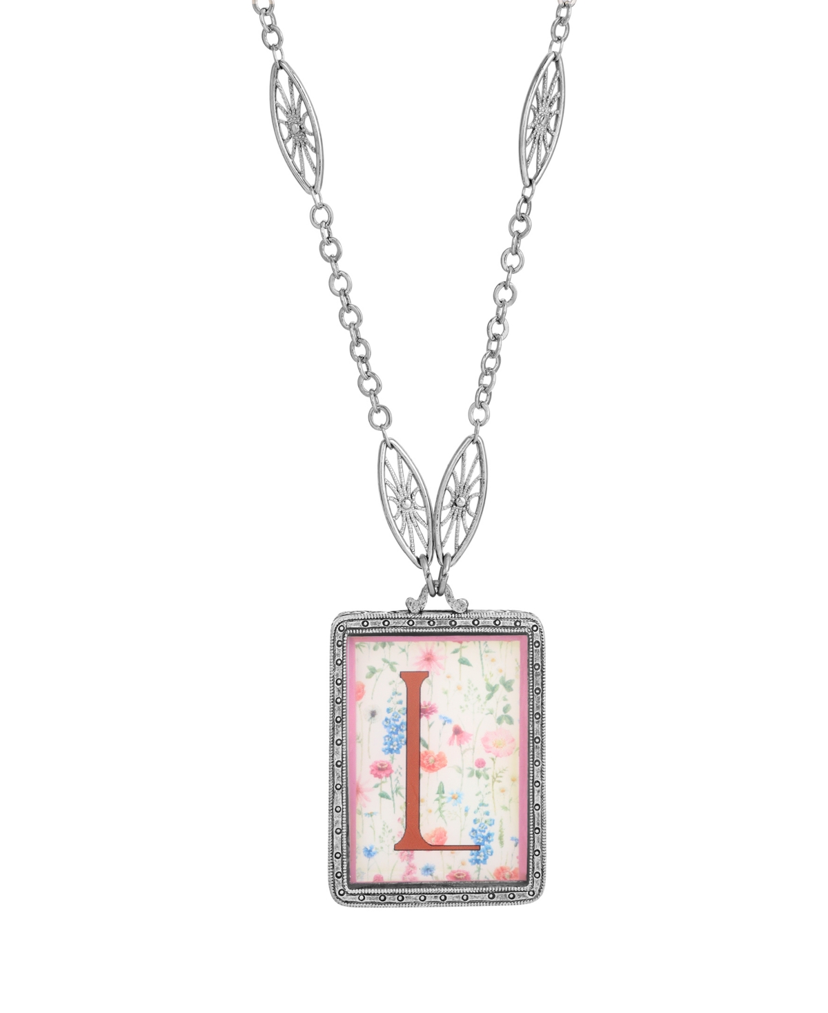 2028 Initial A-z Floral Rectangle Necklace In Multi-l