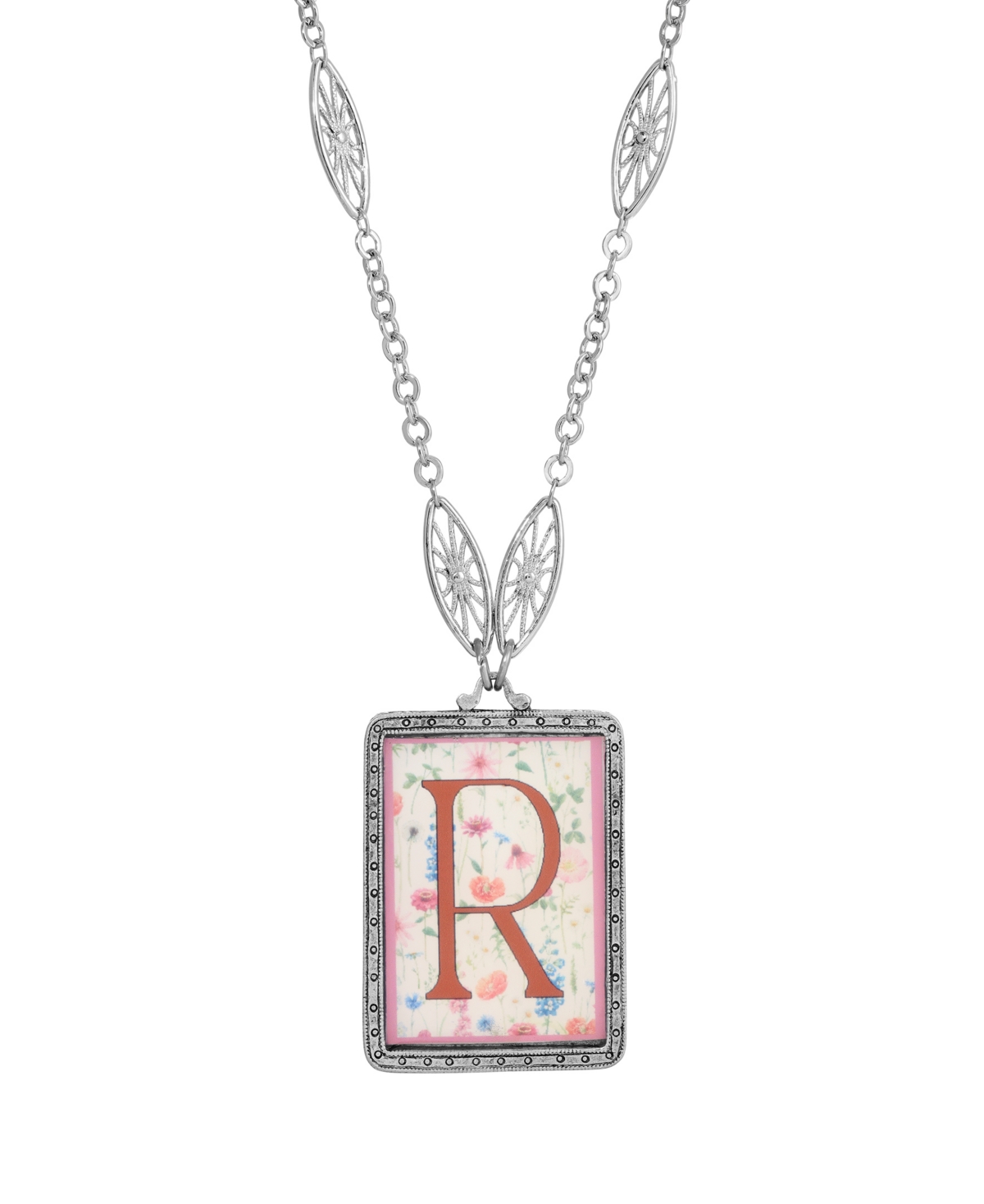 2028 Initial A-z Floral Rectangle Necklace In Multi-r