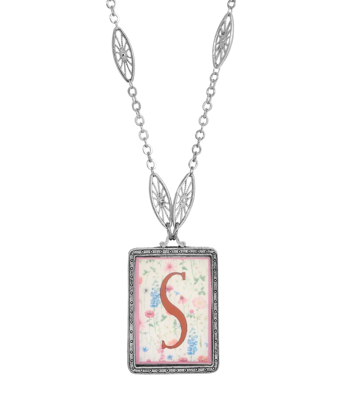 2028 Initial A-z Floral Rectangle Necklace In Multi-s