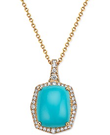 EFFY® Turquoise & Diamond (1/4 ct. t.w.) Halo 18" Pendant Necklace in 14k Gold