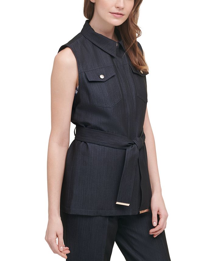 Calvin Klein Solid PocketFront Belted Vest & Reviews Jackets