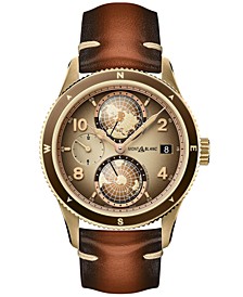 Men's Swiss Automatic 1858 Geosphere Brown Leather Strap Watch 42mm - Limited Edition