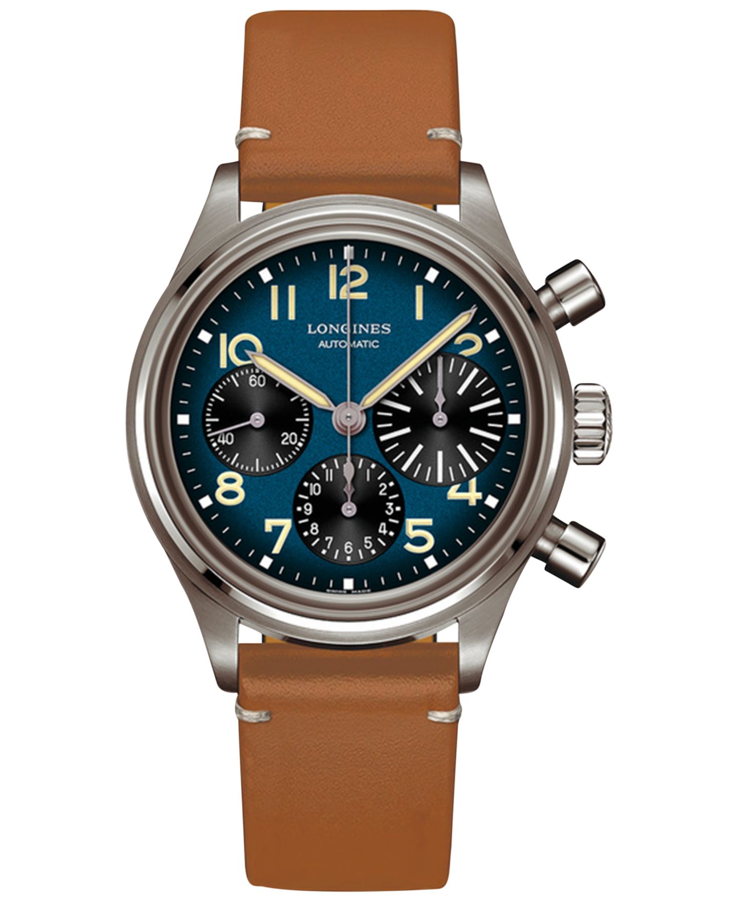 Мужской хронограф Longines Automatic Avigation BigEye с коричневым кожаным ремешком, 41 мм — фото 1