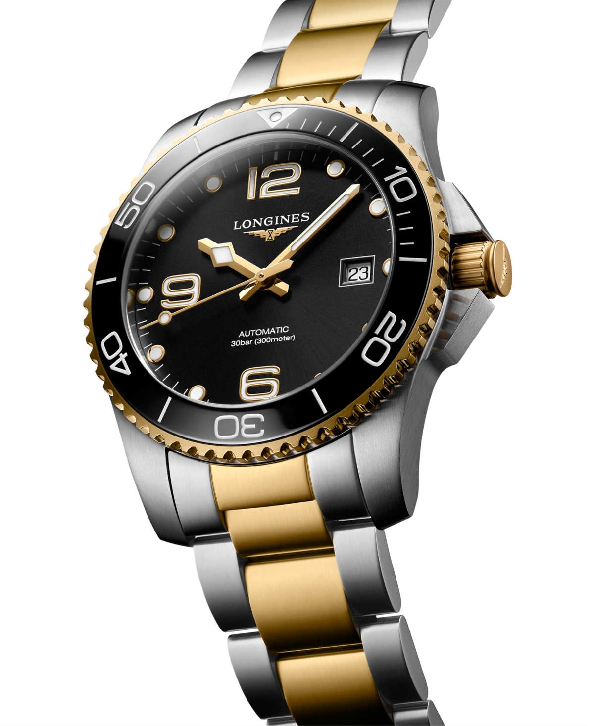 Shop Longines Men's Swiss Automatic Hydroconquest Two-tone Stainless Steel Bracelet Watch 41mm In Black