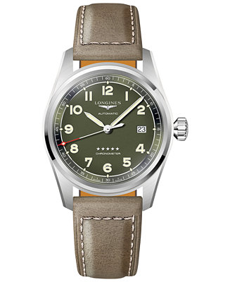 Longines Men's Swiss Automatic Spirit Chronometer Brown Leather Strap ...
