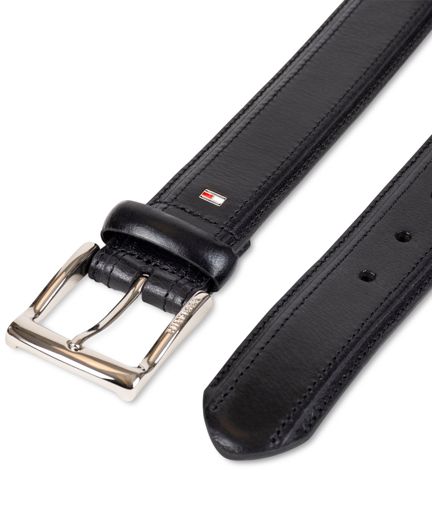Мужской ремень Tommy Hilfiger 35MM Stitched Classic Dress Leather Belt, цвет: Чёрный — фото 4