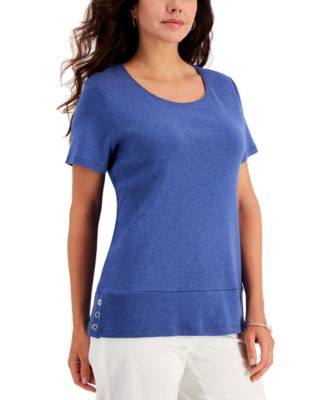 Karen Scott - Button-Hem Scoop-Neck Cotton Top