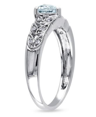 Aquamarine (1/3 ct. t.w.) and Diamond Accent (1/20 ct. t.w.) Sterling Silver, Vintage Like Heart Ring