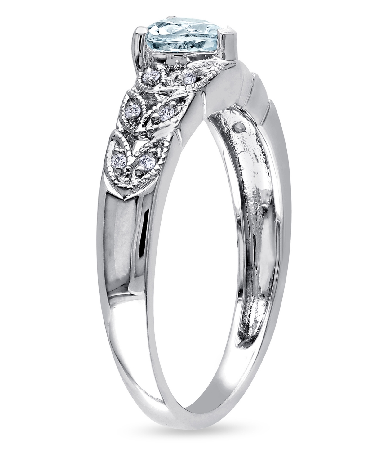 (1/3 ct. t.w.) and Diamond Accent (1/20 ct. t.w.) Sterling Silver, Vintage Like Heart Ring - Aquamarine